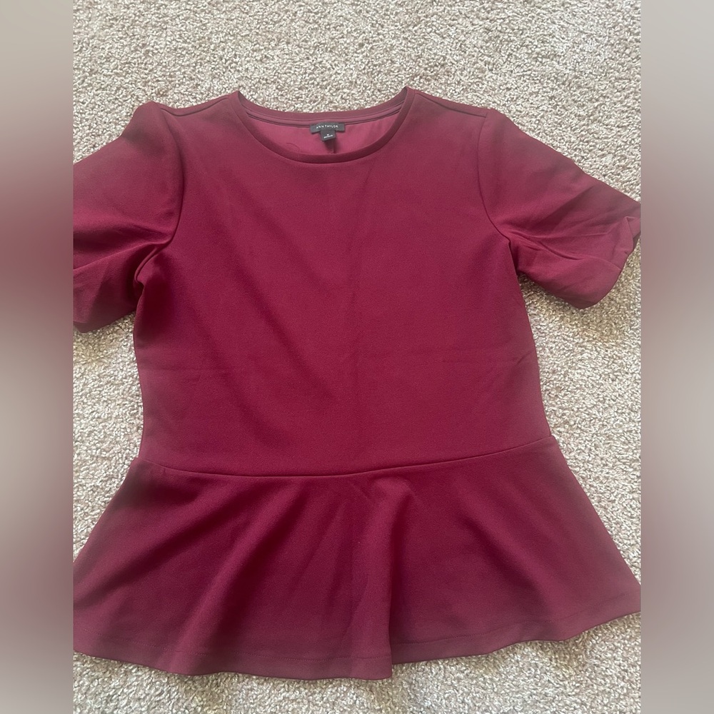 Ann Taylor Rich Burgundy Peplum Blouse